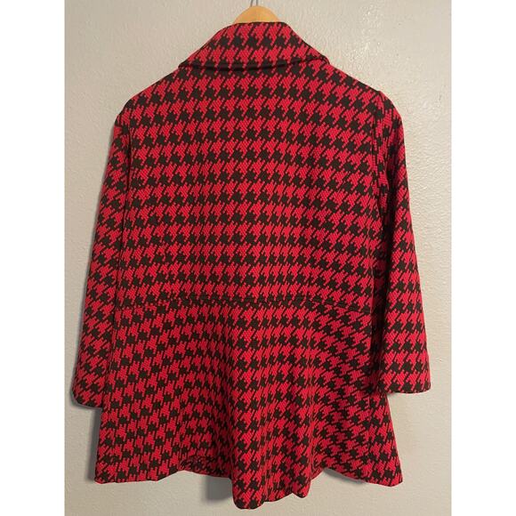 Ali Miles Jacket Womens Medium Red Black Houndstooth 3 Button Funnel Neck Peplum - Picture 2 of 8
